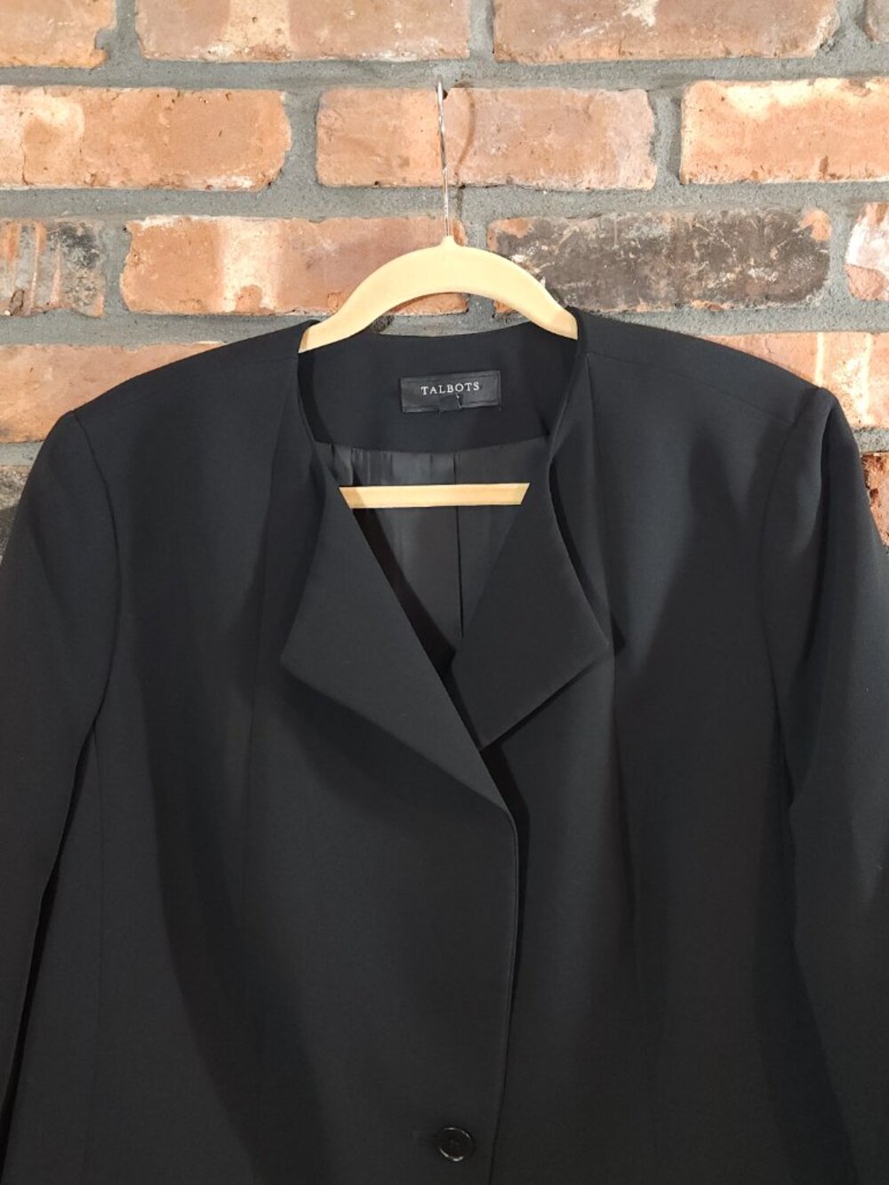 Talbots Black Single-breasted 1-button Collarless Blazer Career Women's 16W - Picture 3 of 6